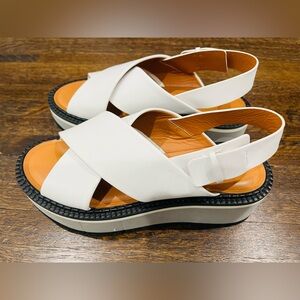 Clergerie White Gray Criss-Cross Platform Slingback Sandals Size 38 French.
